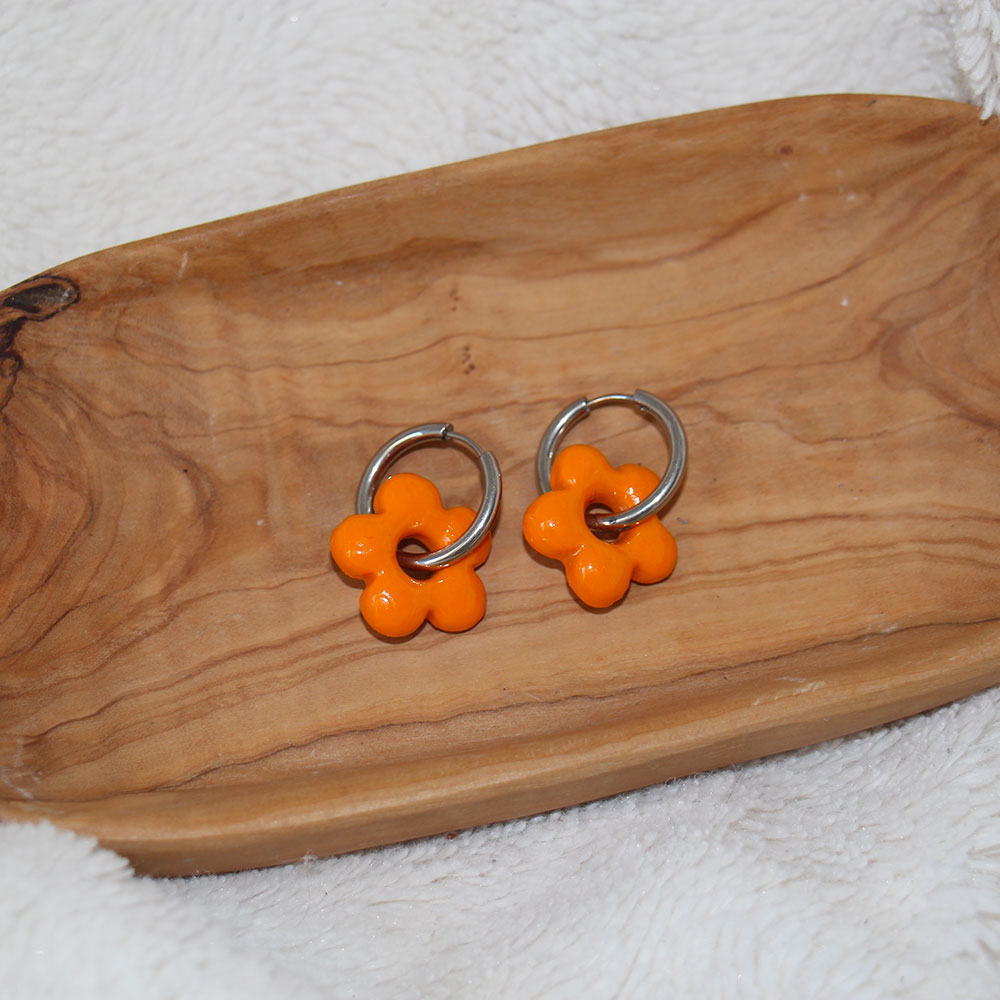 boucles d oreilles fleur orange acier inoxydable
