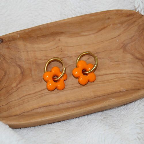 boucles d oreilles fleur orange acier inoxydable
