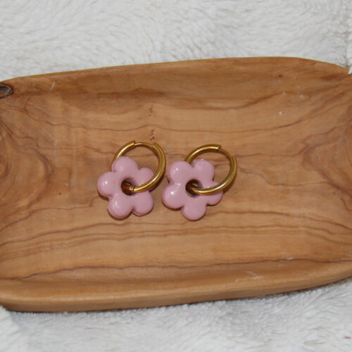 boucles d oreilles fleur rose acier inoxydable