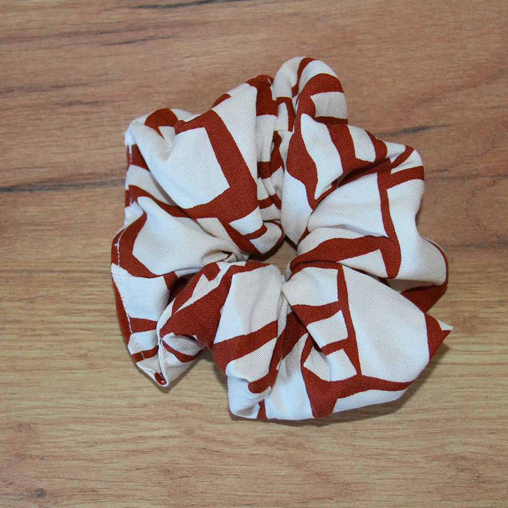 chouchou cheveux motif blanc et marron Marmull