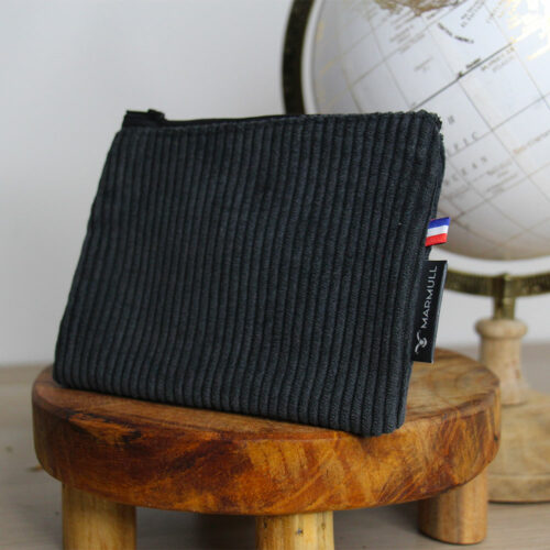pochette marmull en velours cotelé noir avec fermeture zip