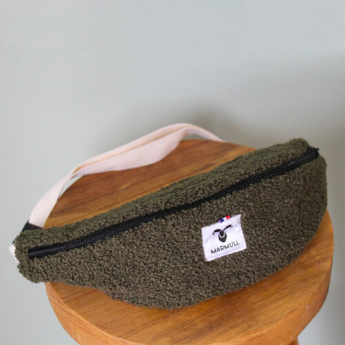 Sac banane marmull kaki en tissu bouclette