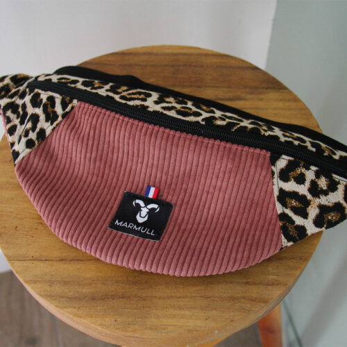 sac banane marmull rose velours cotele motif leopard