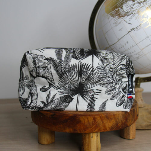 trousse marmull motif jungle noir et blanc avec elephant