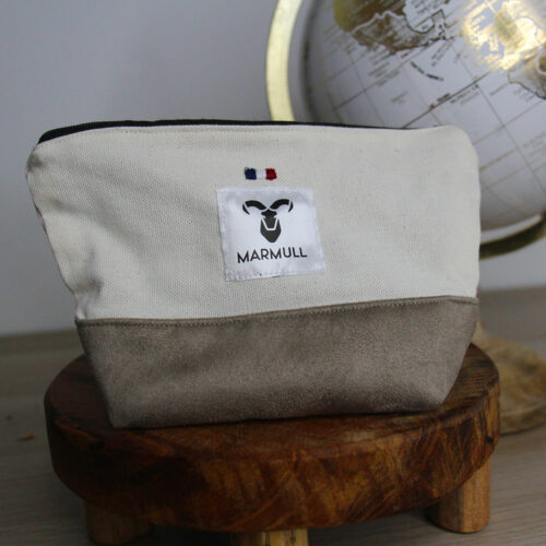 trousse marmull bi matiere coton blanc et daim beige
