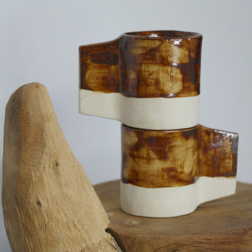 Tasse Sève artisanale en grès écru et brun Marmull